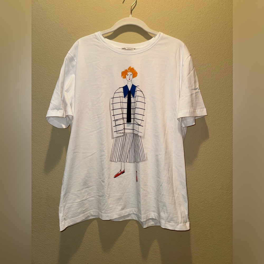 ZARA NAVY WOMAN GRAPHIC SHORT SLEEVE TSHIRT M